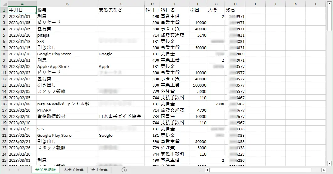 預金出納帳