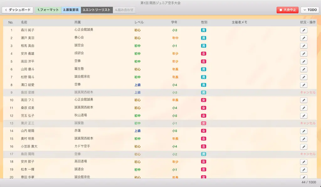 エントリーリスト